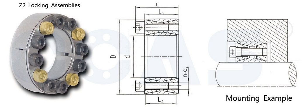 drawing of Z2 series locking assemblies-shaft power lock-shaft clamping elements