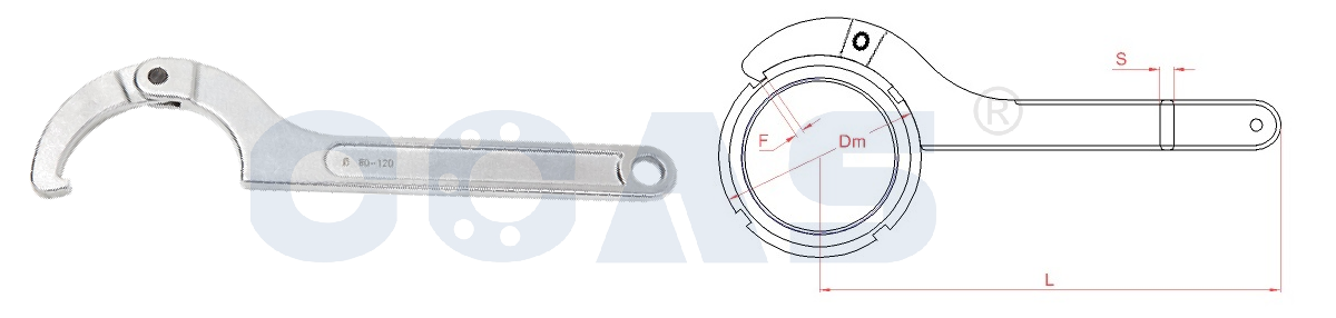 drawing of adjustable hook spanner_adjustable hook wrench_square head_CCAS Bearing
